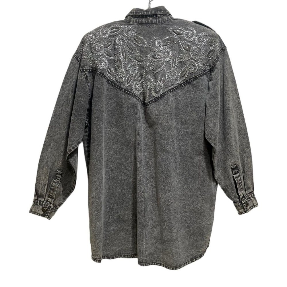 Women's Gray Stonewash Sequence Button Up Front C… - image 5